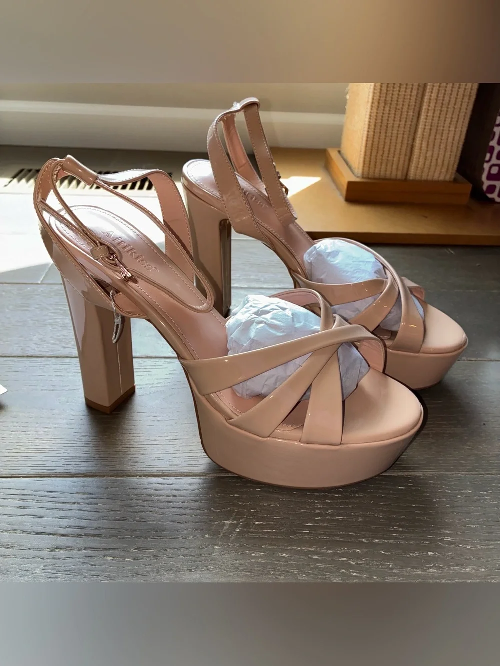 Platform chunky Block Heel Sandals - tan Patent